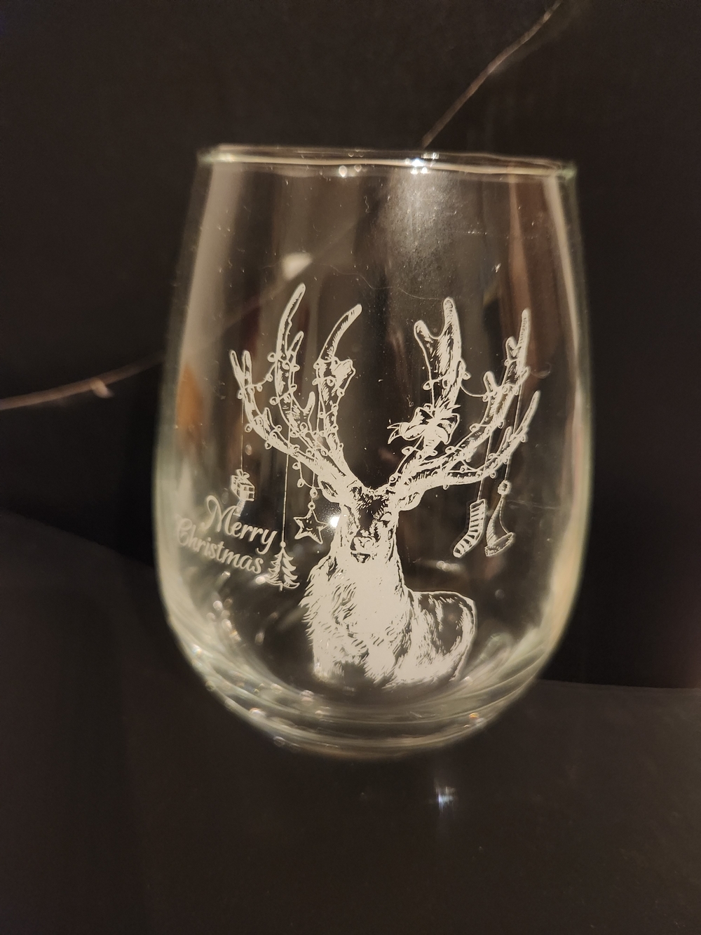 Holiday Reindeer Stemless Wine Glass - Clear - Set of Four